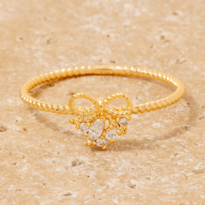 Gold Dipped Cz Studded Bow Rope Band Ring