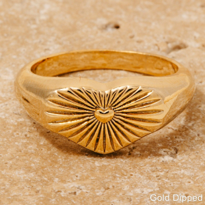 Gold Dipped  Engraved Heart Signet Band Ring