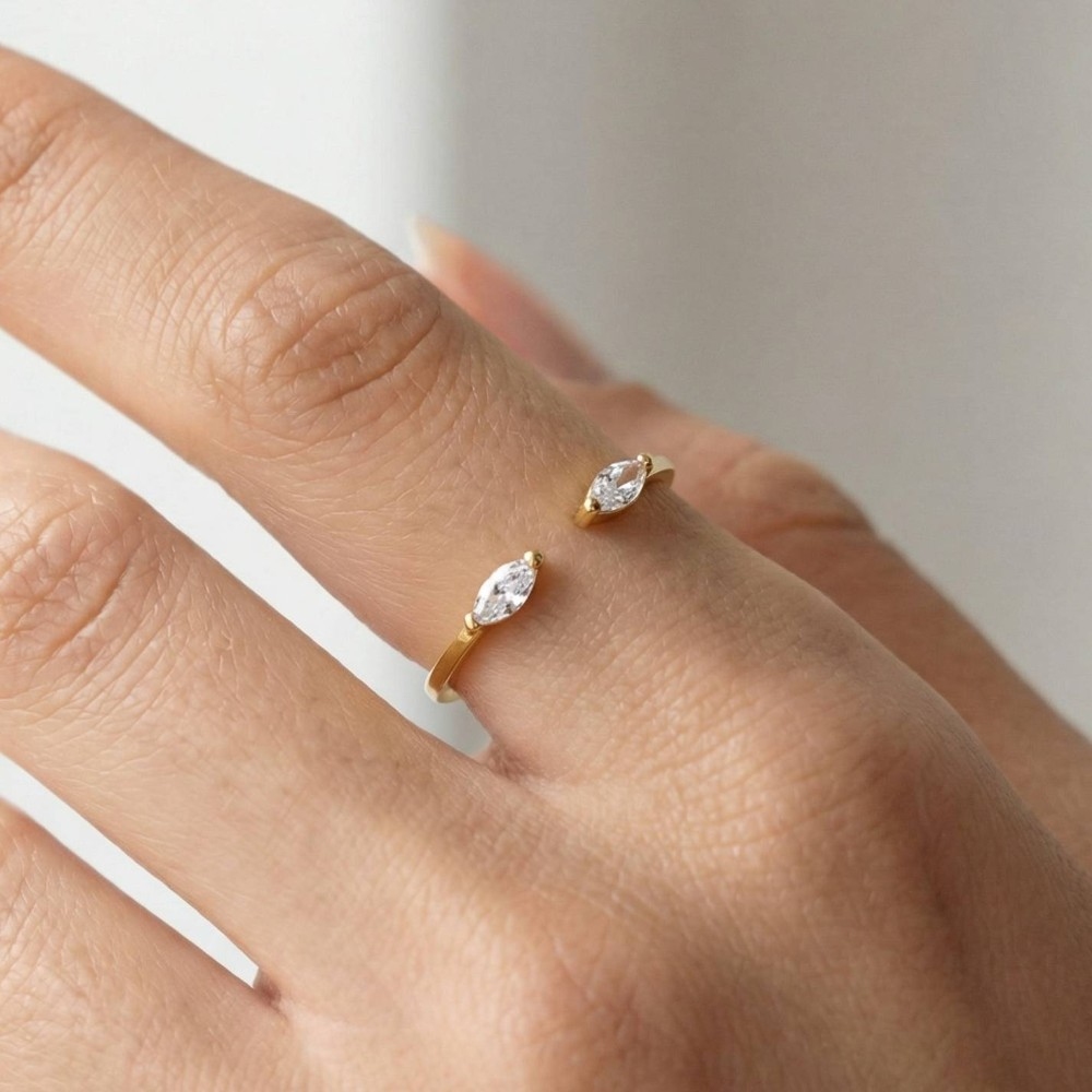 Gold Dipped Double Marquise Cut Cz Open Band Ring