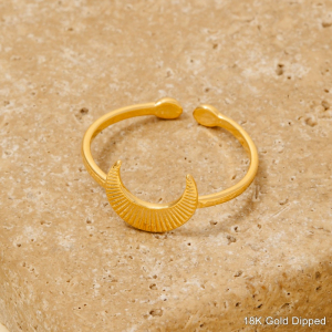 Gold Dipped Engraved Moon Open Band Ring