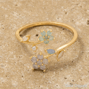 Gold Dipped Cz Floral Open Band Ring