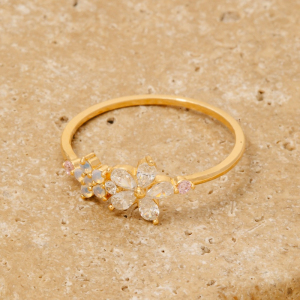 Gold Dipped Cz Flower Ring