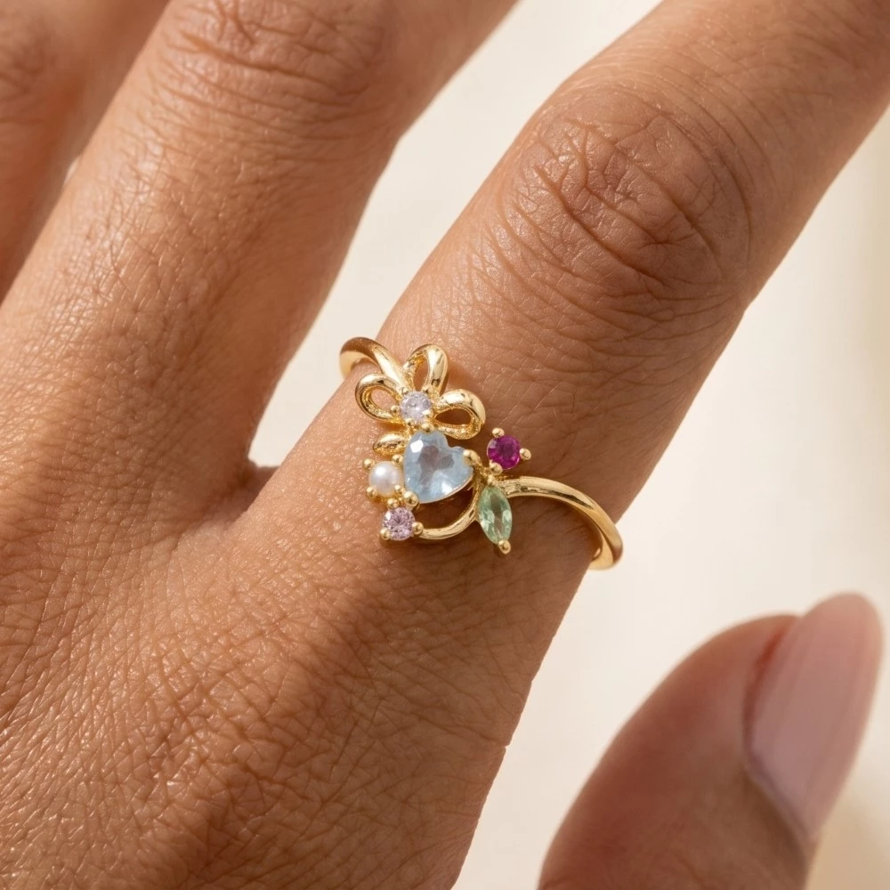 Gold Dipped Cz Floral Ring