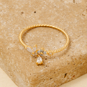 Gold Dipped Twisted Cz Butterfly Flower Ring