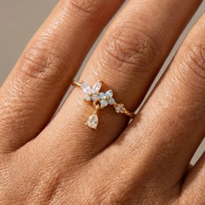 Gold Dipped Twisted Cz Butterfly Flower Ring