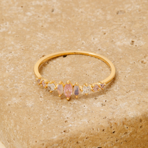 Gold Dipped Light Pink Cz Ring