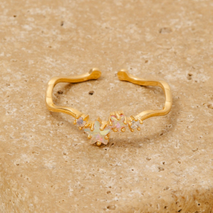 Gold Dipped Wavy Cz Star Ring
