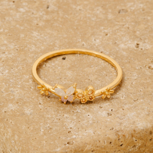 Gold Dipped Cz Butterfly Flower Ring