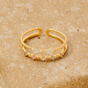 Two Row Rhinestone Bow Ring