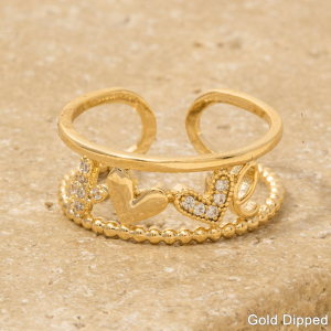 Gold Dipped Cz Pave Love Heart Open Band Ring