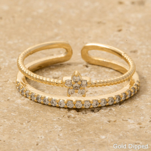 Gold Dipped Cz Pave Row And Star Open Band Ring