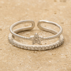Gold Dipped Cz Pave Row And Star Open Band Ring