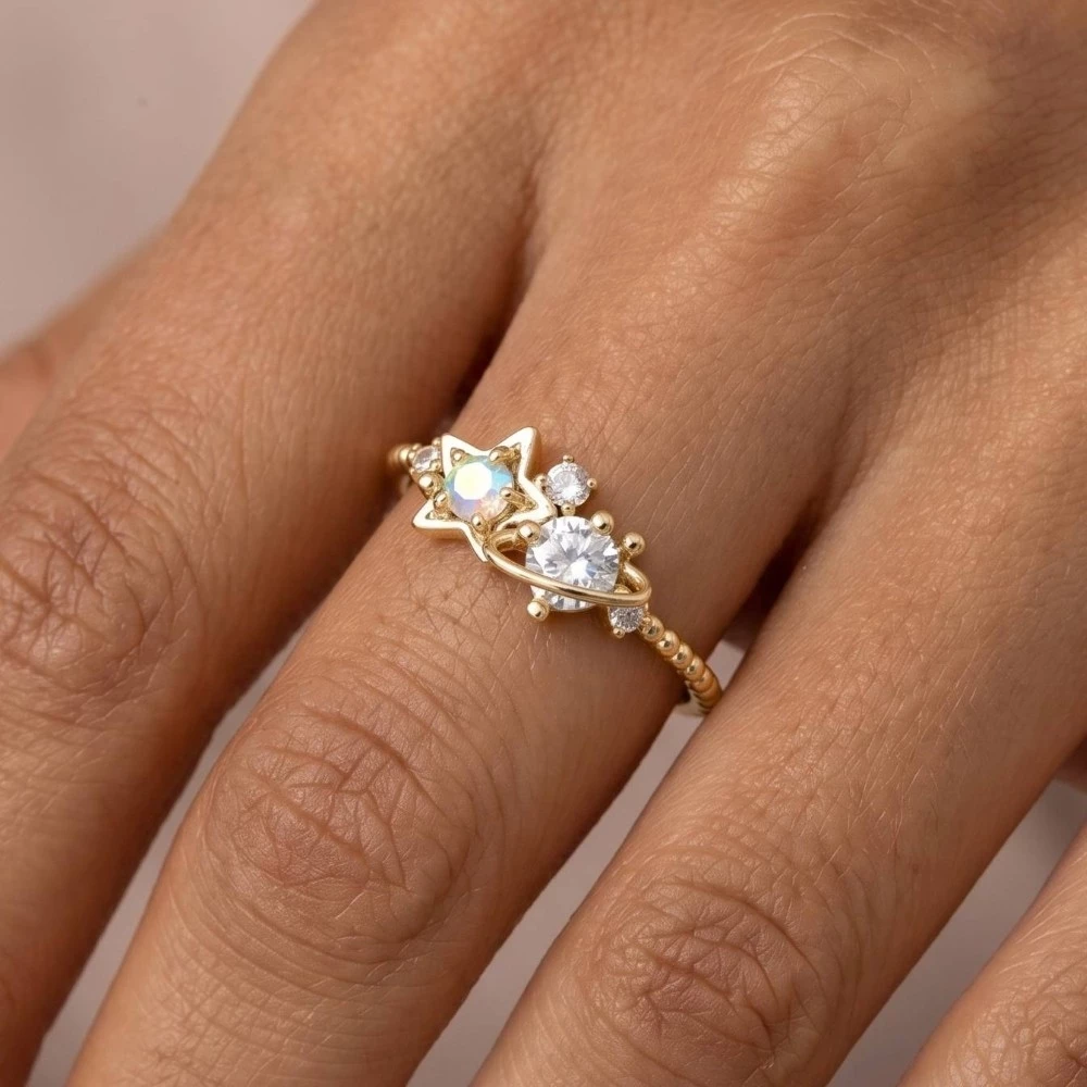 Gold Dipped Cz Star Ring