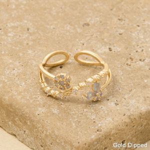 Gold Dipped Cz Butterfly And Flower Ring