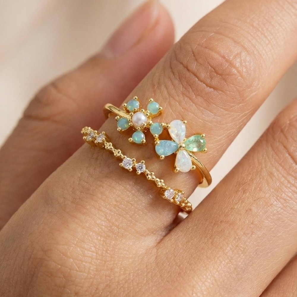 Gold Dipped Double Cz Flower Ring