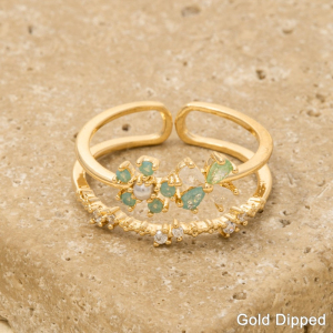 Gold Dipped Double Cz Flower Ring