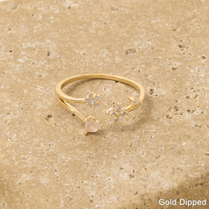 Gold Dipped Cz Open Flower Ring