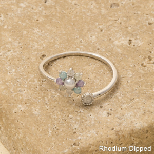 Gold Dipped Cz Pearl Flower Open Ring