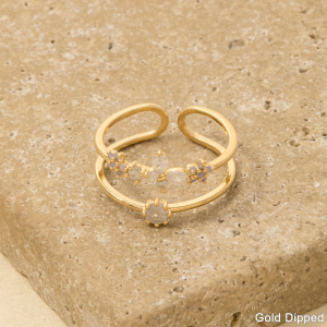 Gold Dipped Cz Two Row Fashion Ring