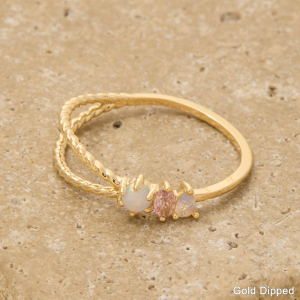 Gold Dipped Double Texture Opal Cz Ring