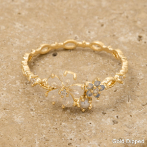 Gold Dipped Cz Double Flower Ring