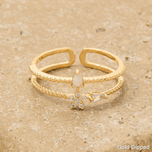 Double Row Gold Dipped Cz Flower Opal Ring