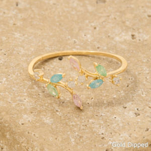 Gold Dipped Cz Leaf Wrap Ring