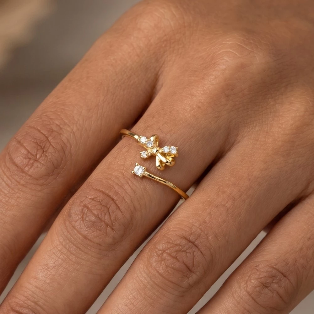 Gold Dipped Bow Ribbon Flower Ring