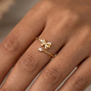 Gold Dipped Bow Ribbon Flower Ring