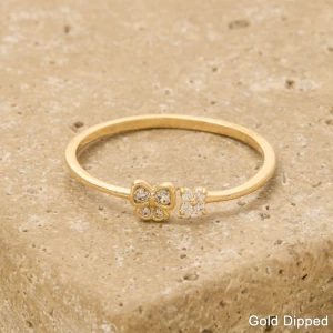 Gold Dipped Pave Butterfly Flower Ring
