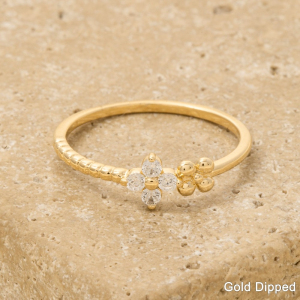 Gold Dipped Floral Cz Ring