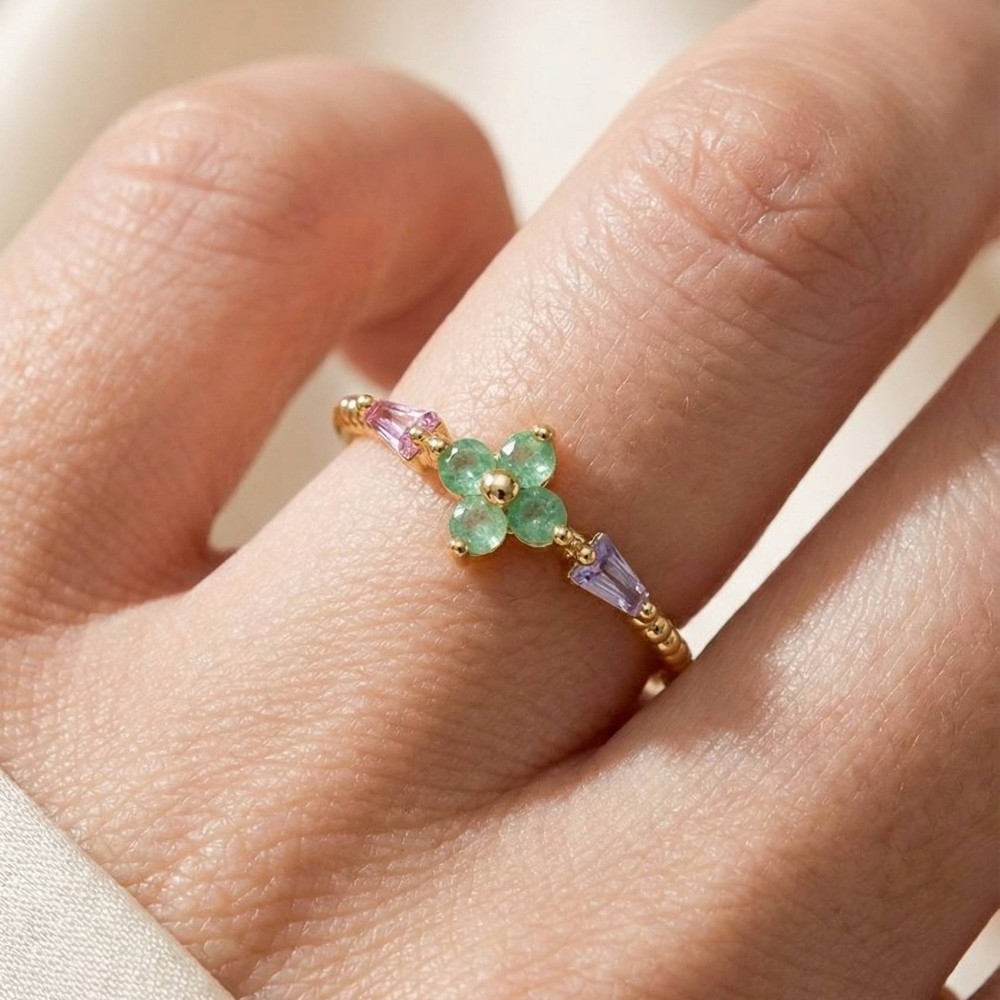 Gold Dipped Delicate Cz Flower Ring