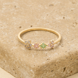 Gold Dipped Assorted Cz Flower Ring