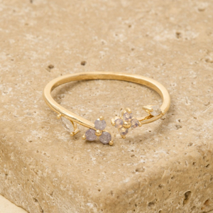 Gold Dipped Cz Floral Leaf Open Ring
