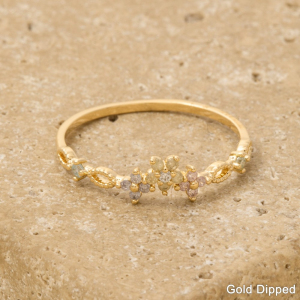 Gold Dipped Colorful Cz Flower Ring