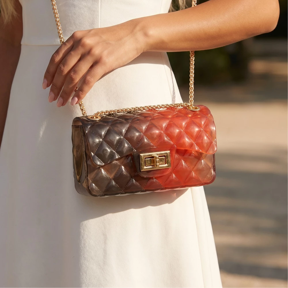 Ombre Quilted Jelly Crossbody Bag With Chain