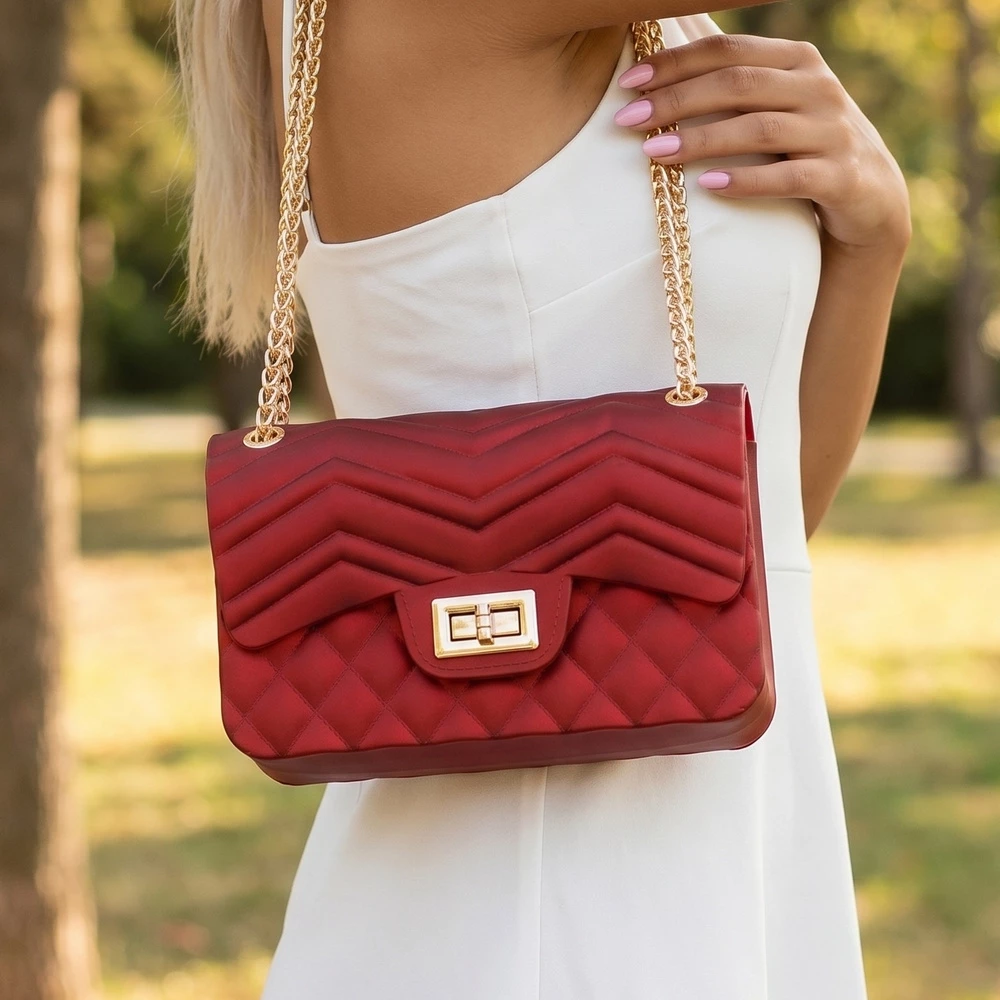 Chevron Embossed Jelly Candy Classic Hand Bag