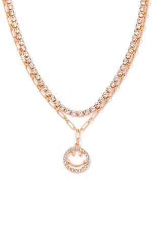 Smiley Face Pave Layered Necklace
