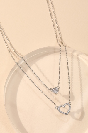 Pave Rhinestone Heart Charm Necklace