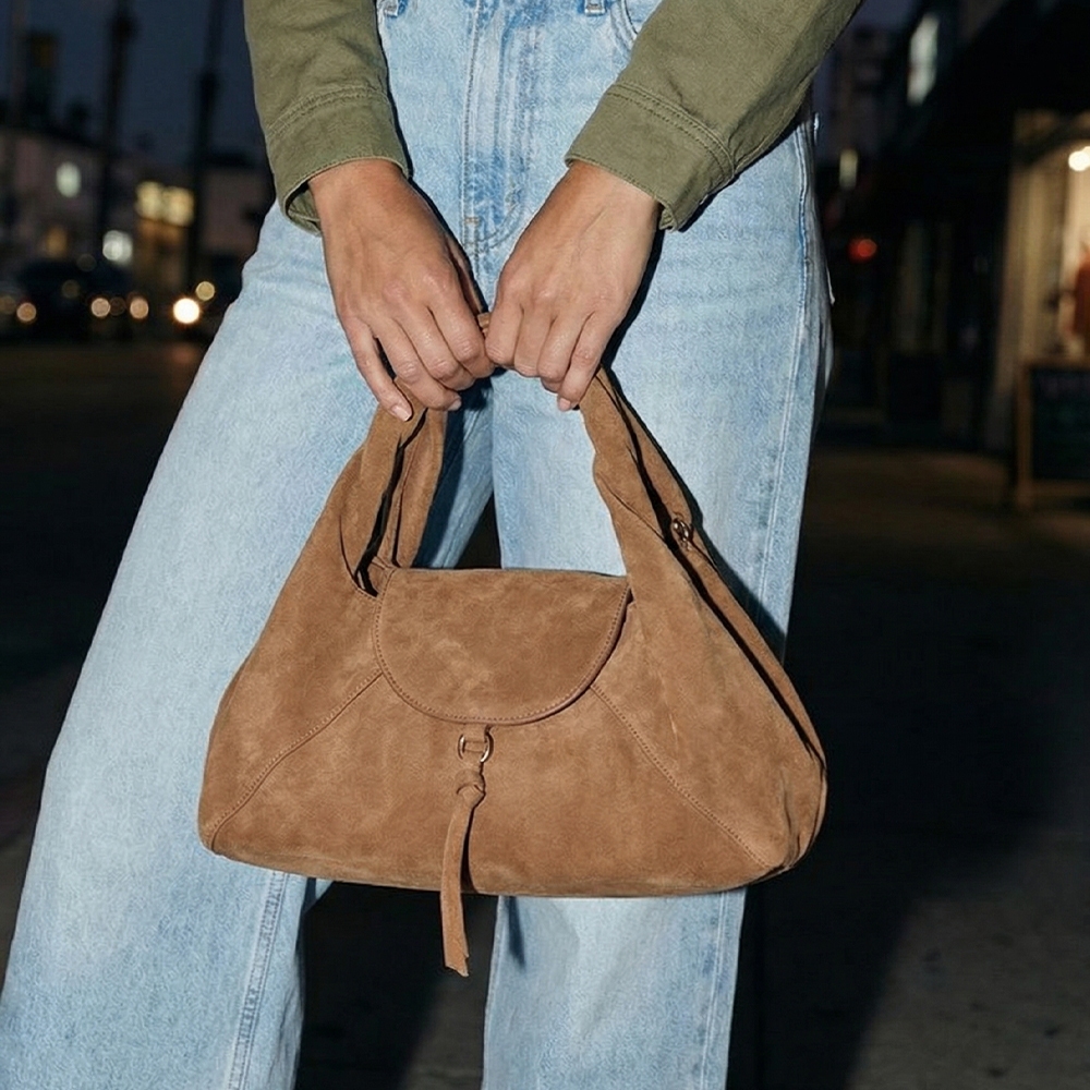 Faux Suede Flap Satchel Hand Bag
