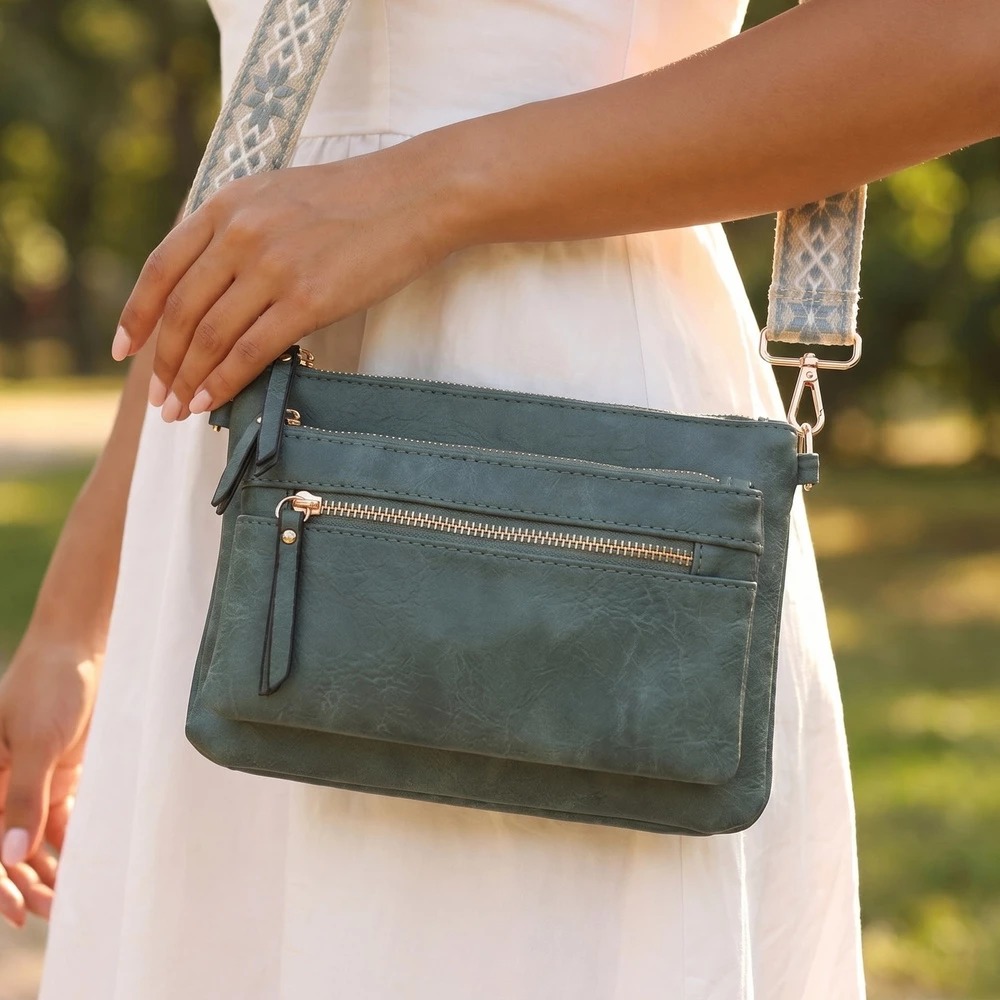 Multi Pocket Crossbody Bag With Two Straps