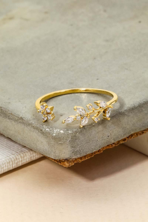 Delicate Rhinestone Leaf Open Ring