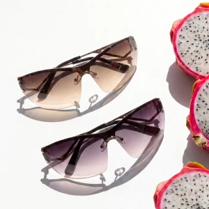 Rimless Shield Wrap Tinted Sunglasses