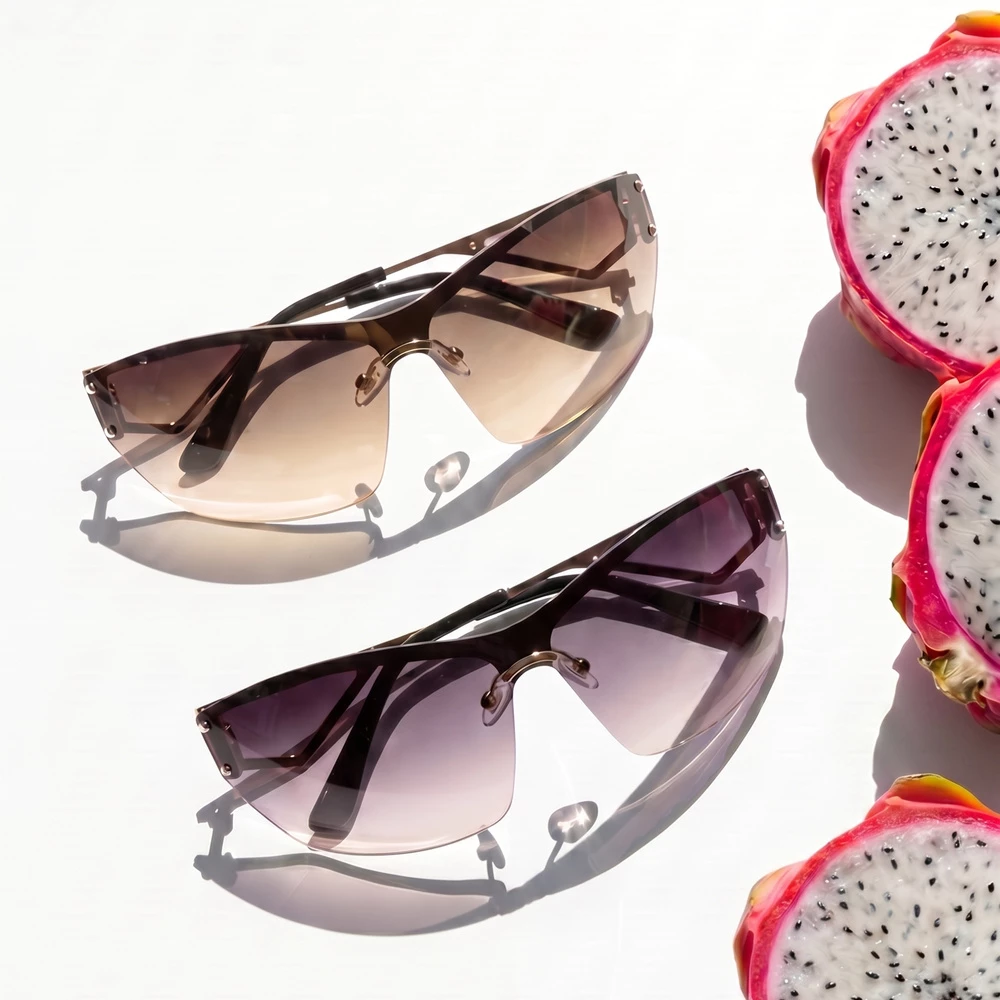 Rimless Shield Wrap Tinted Sunglasses