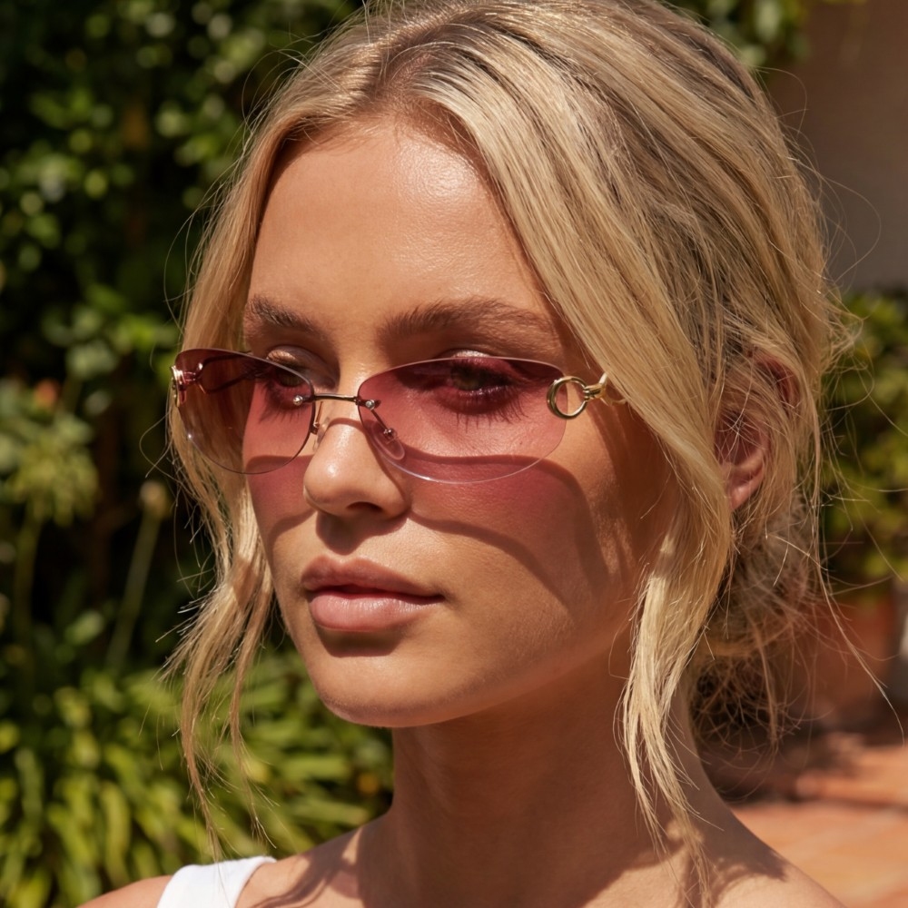 Rimless Slim Cat-Eye Wrap Sunglasses Set