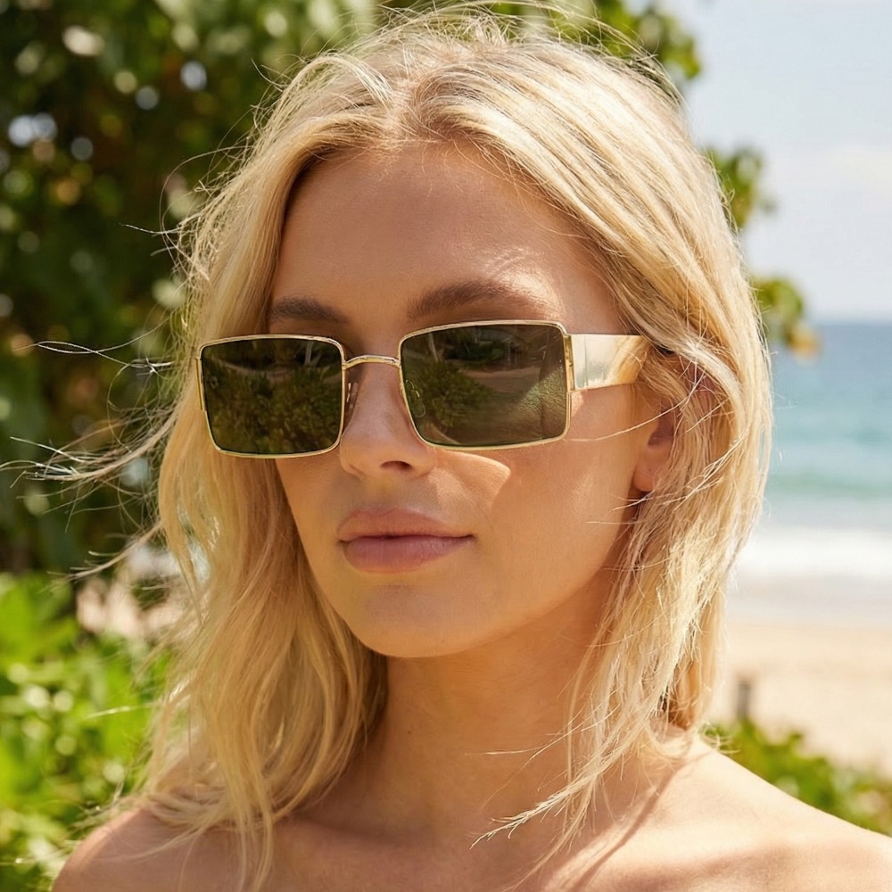 Slim Rectangle Metal Frame Sunglasses