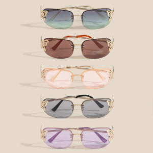Butterfly Accent Frameless Rectangle Sunglasses Set