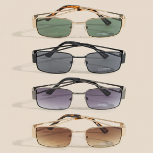 Metallic Frame Rectangle Sunglasses Set