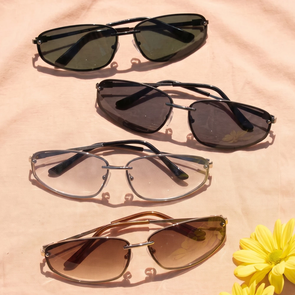 Slim Angular Semi Rimless Wrap Sunglasses
