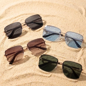 Semi Rimless Square Metal Frame Sunglasses